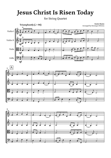 Jesus Christ Is Risen Today (for String Quartet) - Easter Hymn