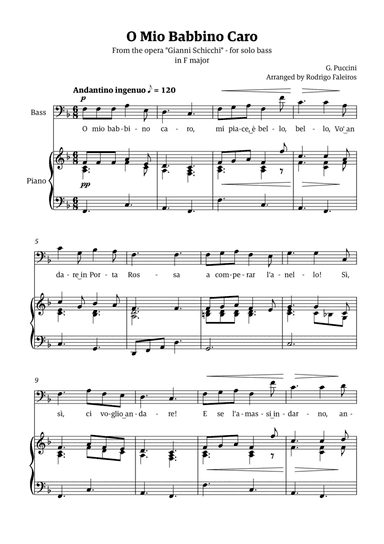 O Mio Babbino Caro - for bass (in F major)