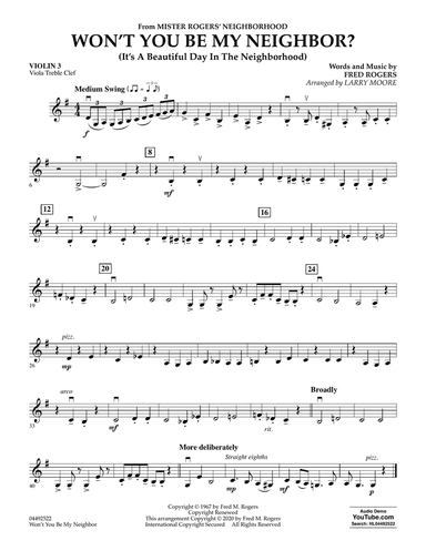 Won't You Be My Neighbor? (arr. Larry Moore) - Violin 3 (Viola Treble Clef)