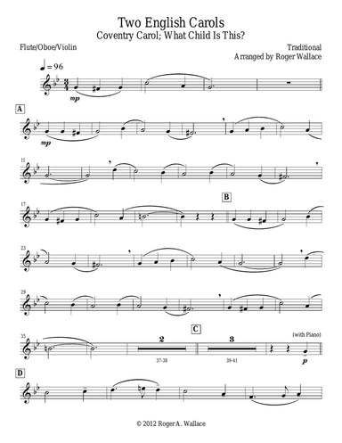 Two English Carols (Coventry Carol; What Child Is This?) - Vibraphone & Piano