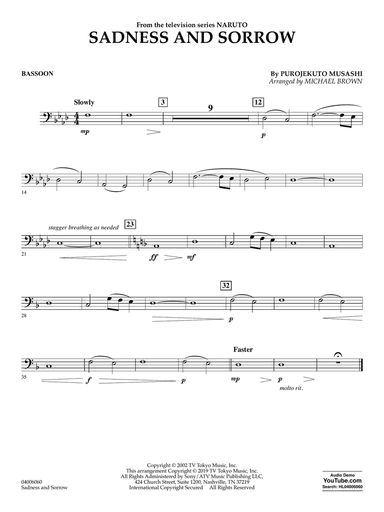 Sadness and Sorrow (from Naruto) (arr. Michael Brown) - Bassoon