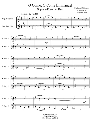 O Come, O Come Emmanuel - Recorder Duet