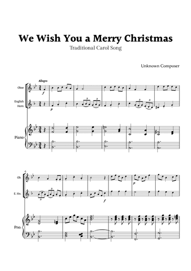 Wish you a Merry Christmas for Oboe and English Horn Duet with Piano