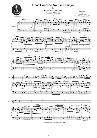 Albinoni - Oboe Concerto No.5 in C major Op.9 for Oboe and Cembalo (or Piano)