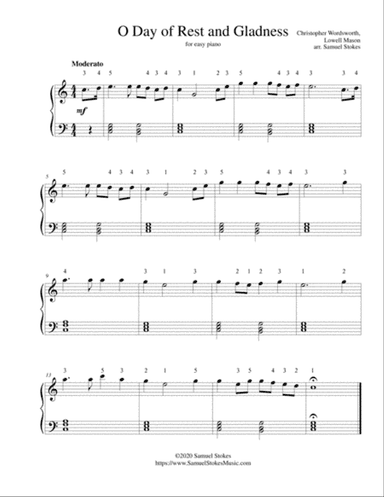 O Day of Rest and Gladness - for easy piano