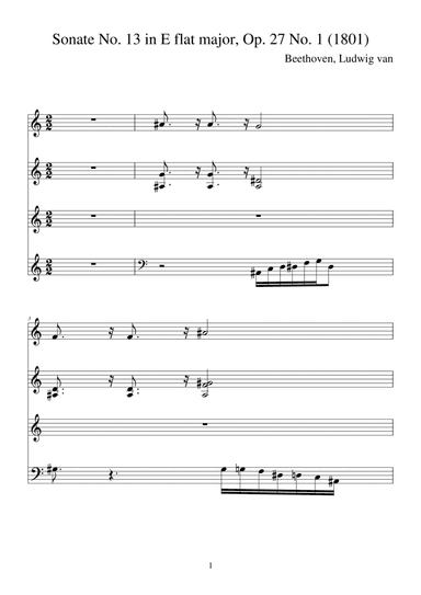 Beethoven:Sonate No. 13 in E flat major, Op. 27 No. 1 for piano solo