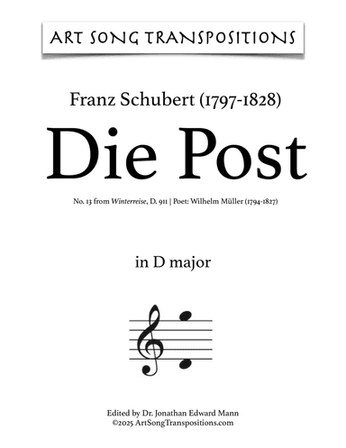 SCHUBERT: Die Post, D. 911 no. 13 (transposed to B-flat major, bass clef)