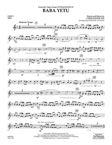 Baba Yetu (from Civilization IV) (arr. Johnnie Vinson) - Pt.1 - Oboe