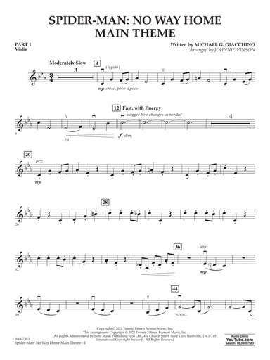 Spider-Man: No Way Home Main Theme (arr. Vinson) - Pt.1 - Violin