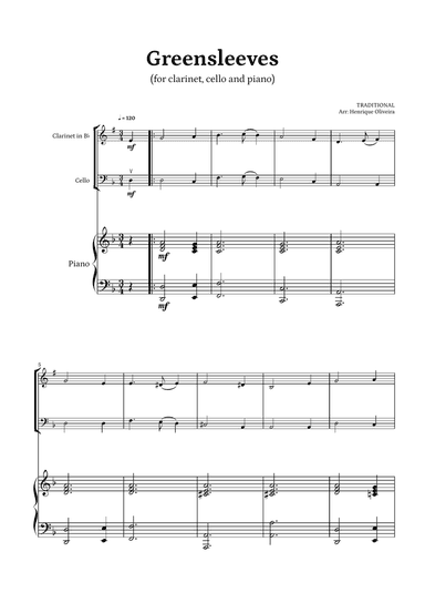 What Child Is This? (Greensleeves) - for clarinet, cello and piano