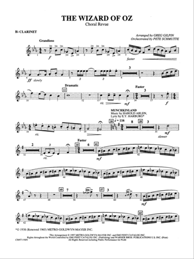 The Wizard of Oz -- Choral Revue: 1st B-flat Clarinet