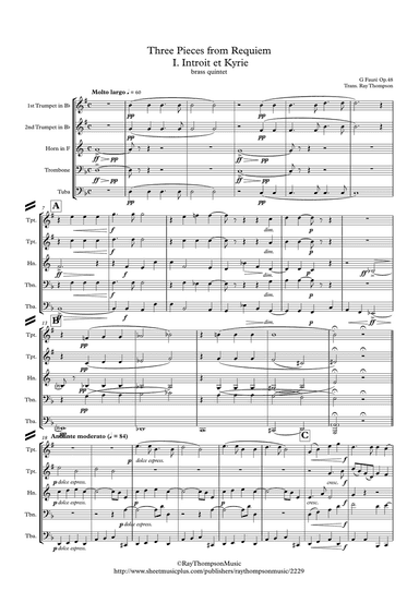 Faure: Requiem Op.48: 3 pieces: I.Introit et Kyrie IV. Pie Jesu & VI.Libera Me - brass quintet