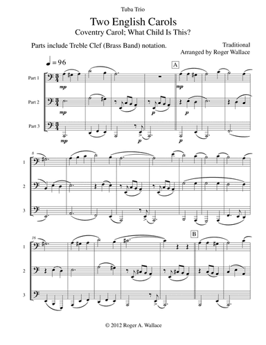 Two English Carols (Coventry Carol; What Child Is This?) - Tuba Trio