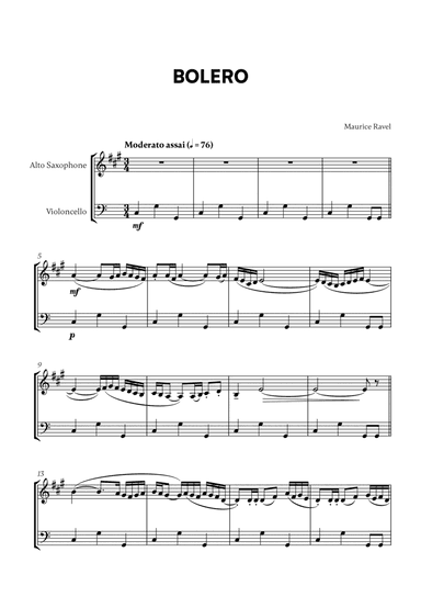 Bolero (for Alto Sax and Cello)