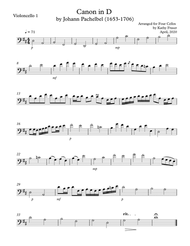 Pachelbel's Canon in D for Cello Quartet