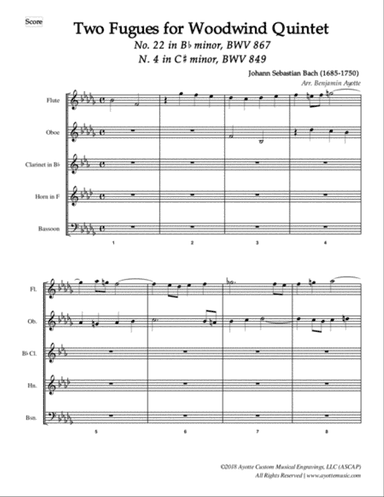 Two Bach Fugues from the Well Tempered Clavier for Woodwind Quintet: BWV 867 in Bb minor and BWV 849