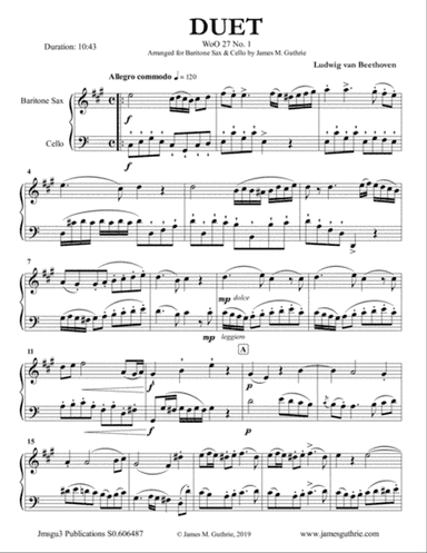 Beethoven: Duet WoO 27 No. 1 for Baritone Sax & Cello