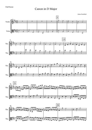 Canon in D Major (Johann Pachelbel) for Violin & Viola Duo