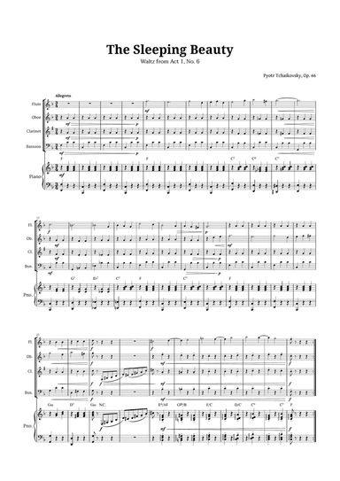 The Sleeping Beauty Waltz for Woodwind Quartet and Piano