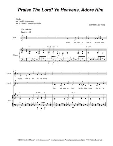 Praise The Lord! Ye Heavens, Adore Him (2-part choir)