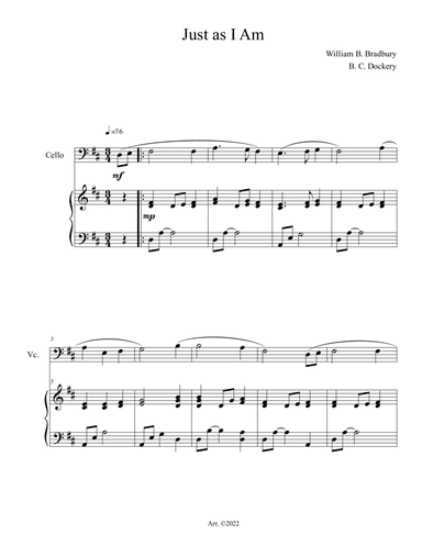Just As I Am (Cello Solo with Piano)