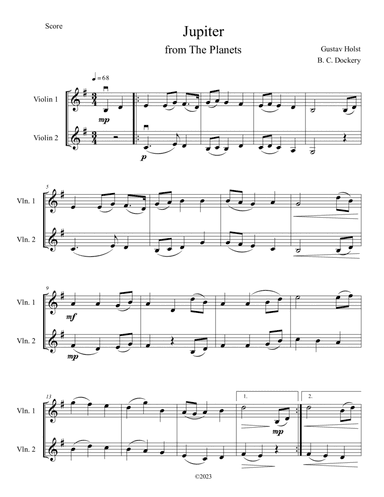 Jupiter (from The Planets) for Violin Duet