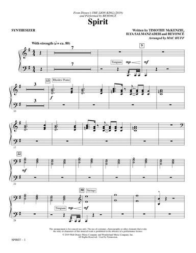 Spirit (from The Lion King 2019) (arr. Mac Huff) - Synthesizer