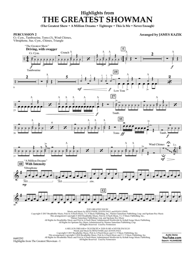Highlights from The Greatest Showman (arr. James Kazik) - Percussion 2