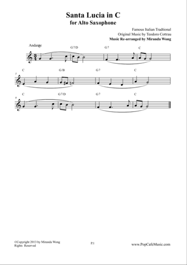Santa Lucia in C - Alto Saxophone Solo