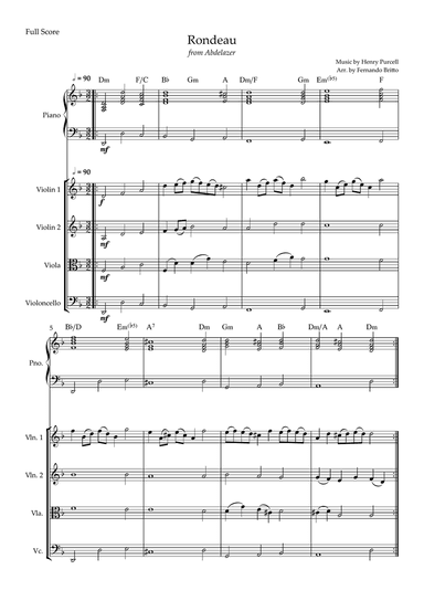 Rondeau (from Abdelazer) for String Quartet and Piano Accompaniment with Chords