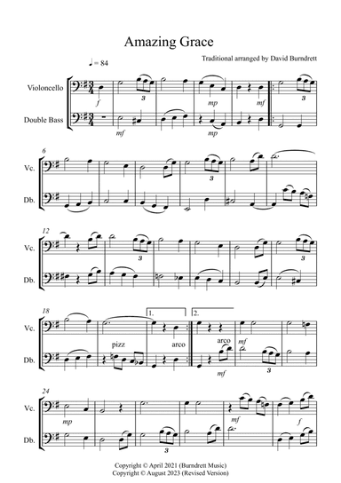 Amazing Grace for Cello and Double Bass Duet