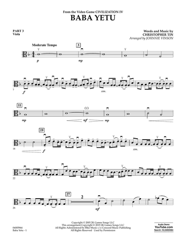 Baba Yetu (from Civilization IV) (arr. Johnnie Vinson) - Pt.3 - Viola