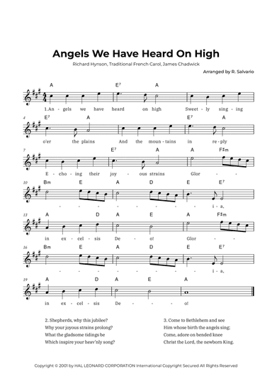 Angels We Have Heard On High (Key of A Major)