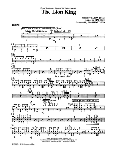 The Lion King (Medley) (arr. Mark Brymer) - Drums