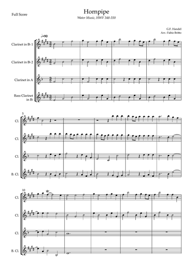 Hornpipe (G.F. Handel HWV 348-350) for Clarinet Quartet