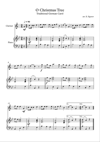 O Christmas Tree, Traditional German Carol, For Clarinet & Piano