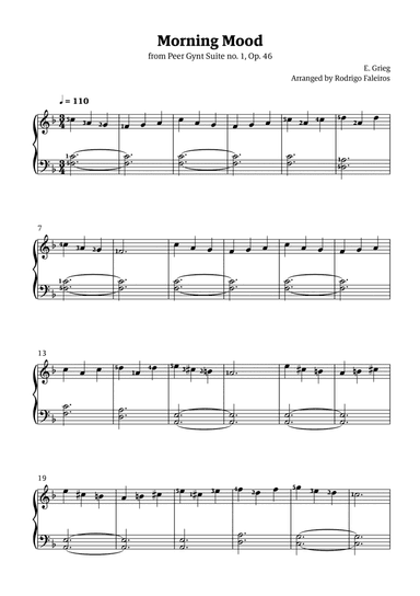 Morning Mood (easy piano - beginner to intermediate level 2 - with fingerings)
