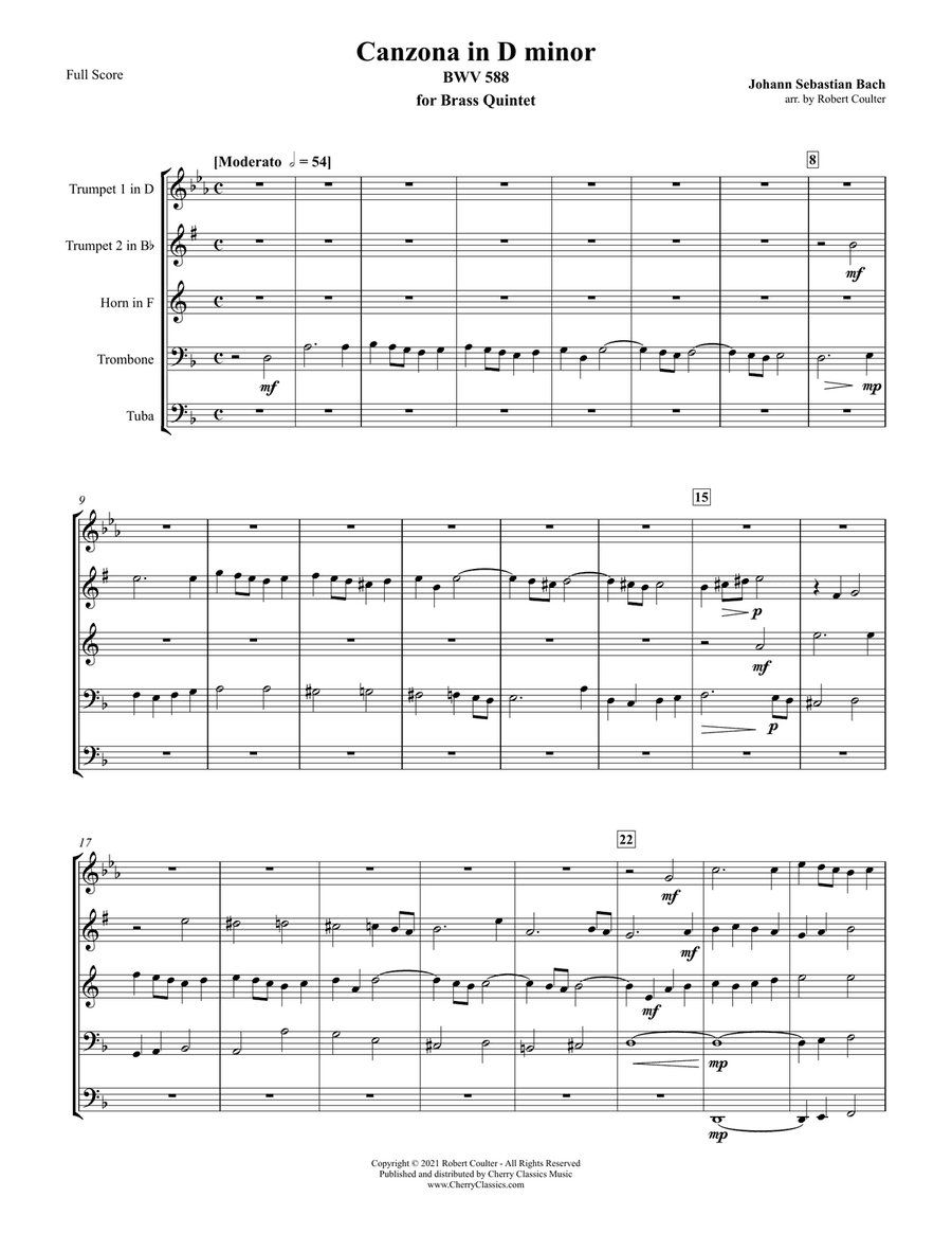 Canzona BWV 588 in d Minor for Brass Quintet