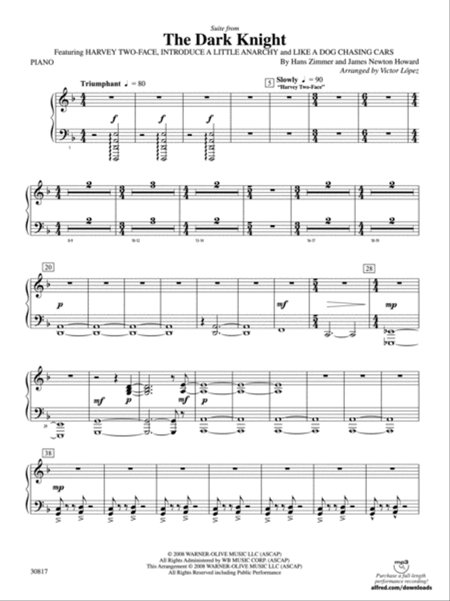 The Dark Knight, Suite from: Piano Accompaniment