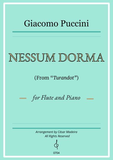 Nessun Dorma by Puccini - Flute and Piano (Full Score and Parts)