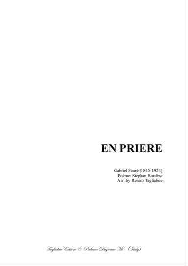 EN PRIERE - G. Faurè - Arr. for SATB Choir and Piano