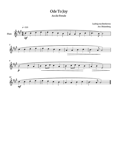 Beethoven - Ode To Joy for flute in A - clean version.