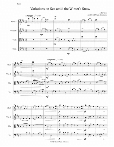 Variations on See amid the Winter's Snow for string quartet