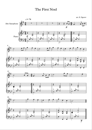 The First Noel, For Alto Saxophone & Piano