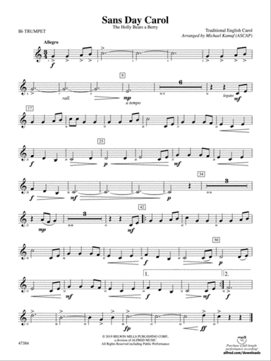 Sans Day Carol: 1st B-flat Trumpet