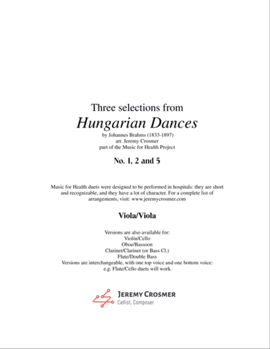 Brahms: Hungarian Dances No. 1, 2 and 5 - Music for Health Duet 2 Violas