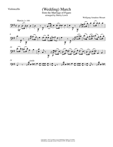 March from the Marriage of Figaro (Bridal March) for CELLO SOLO