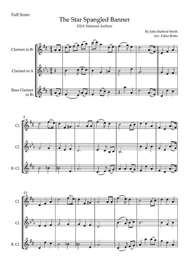 The Star Spangled Banner (USA National Anthem) for Clarinet Trio