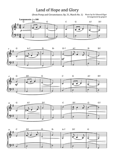 Land of Hope and Glory (from Pomp and Circumstance, Op. 31, March No. 1) with chords