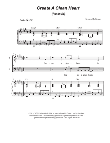 Create A Clean Heart (Psalm 51) (Duet for Tenor and Bass solo)